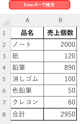 エンターキーで確定