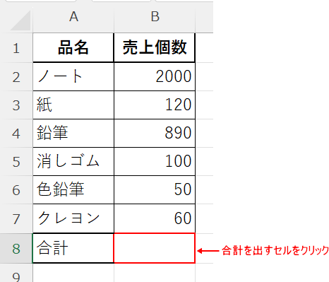 合計を表示させるセルを選択