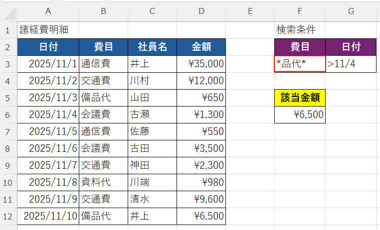 ワイルドカードを使ってあいまい検索