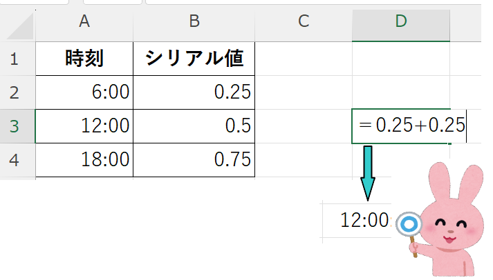 シリアル値で時刻を計算