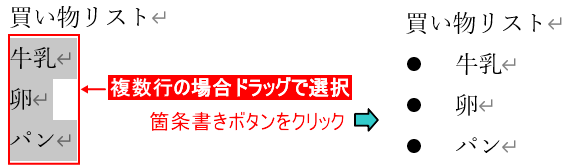 選んだ行が箇条書きになる